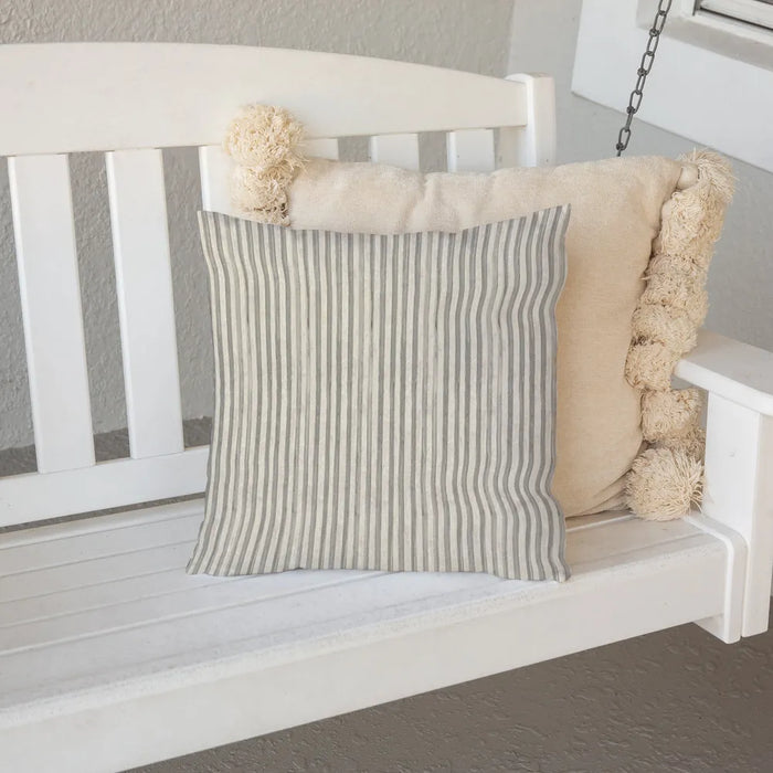 Farmhouse Stripe Gray Outdoor Decorative Pillow