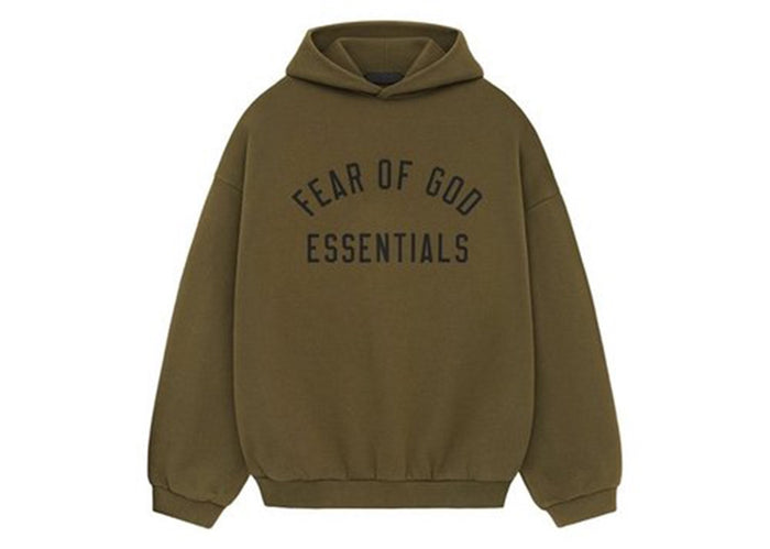 Fear Of God Essentials Khaki Black Printed Logo Hoodie