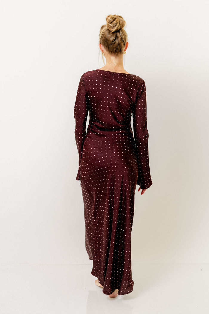 Georgie Polka Dot Maxi Dress in Burgundy