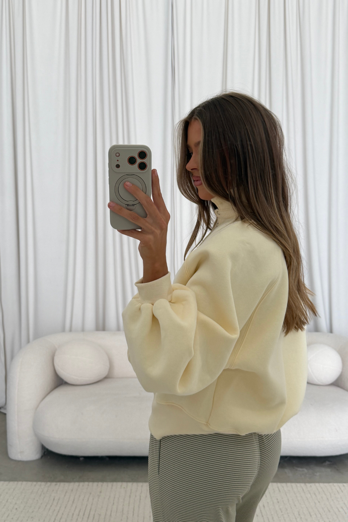 Gina Snap Button Collared Pullover in Light Yellow