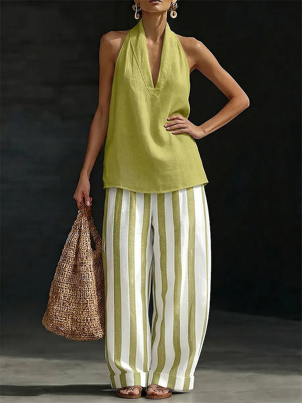 Halter Top & Stripe Pants Set