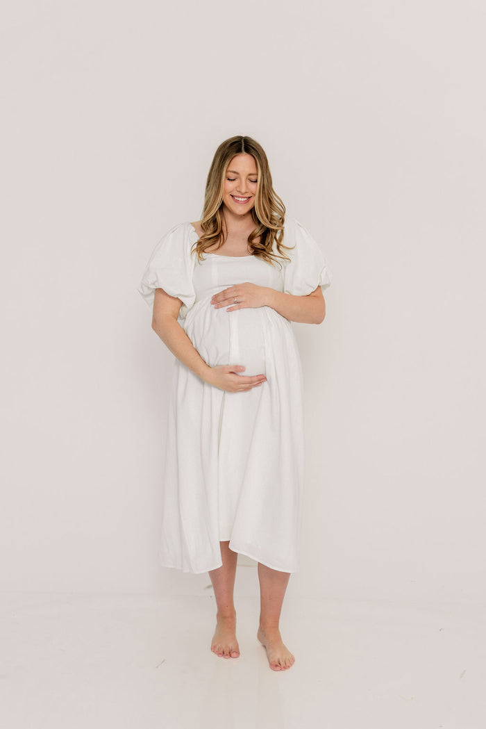 Hamilton Midi Dress in Off-White - Bump Friendly and Inclusive Sizing (S-2XL)
