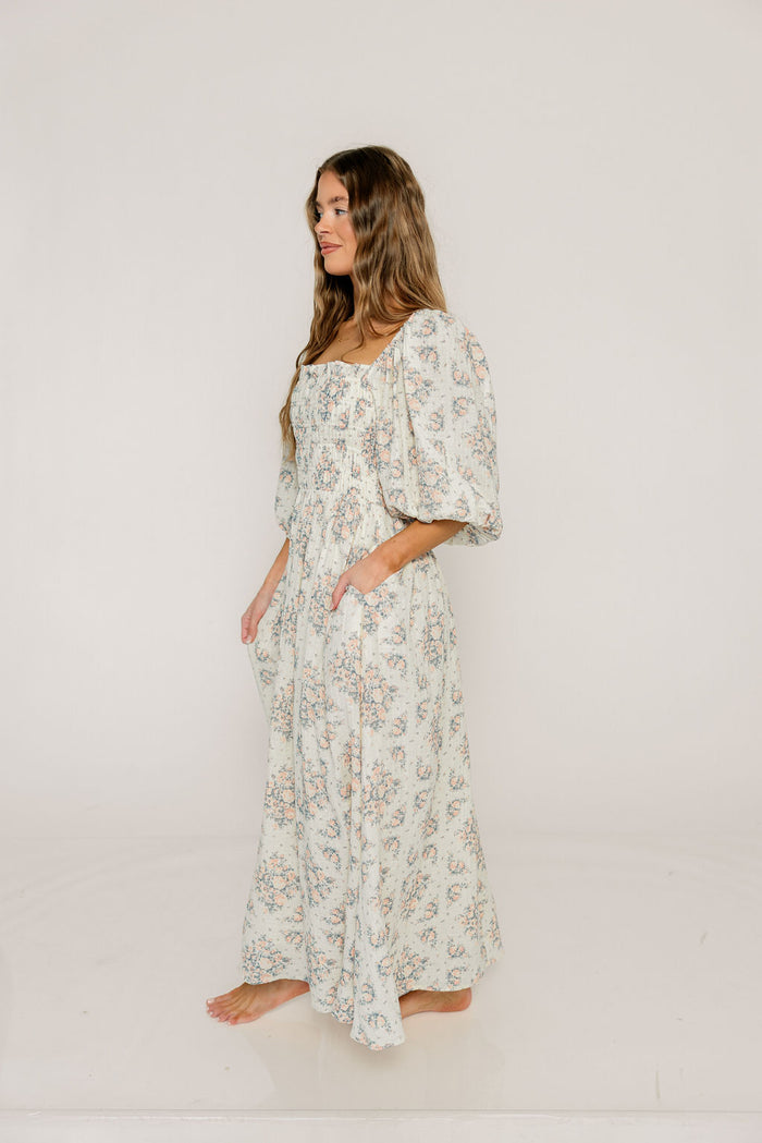 Hayes 100% Premium Cotton Maxi Dress in Peach Blue