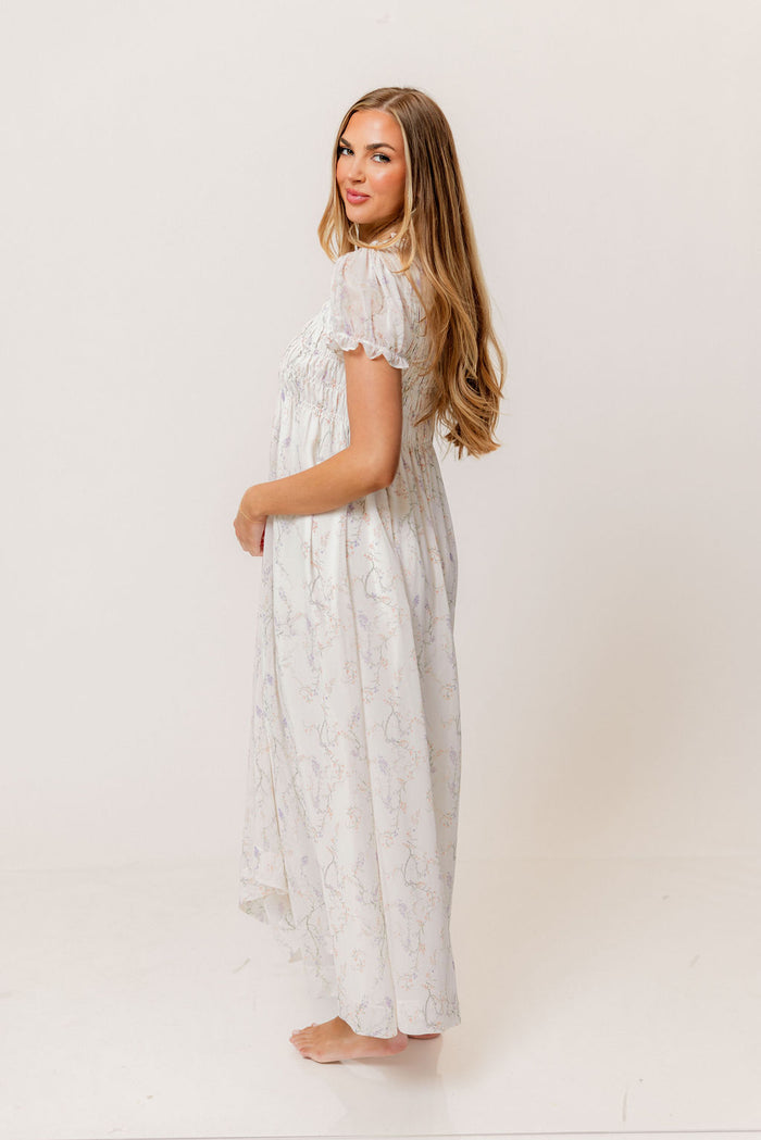 Hearthstone Maxi Dress in Ivory/Lilac - Bump Friendly