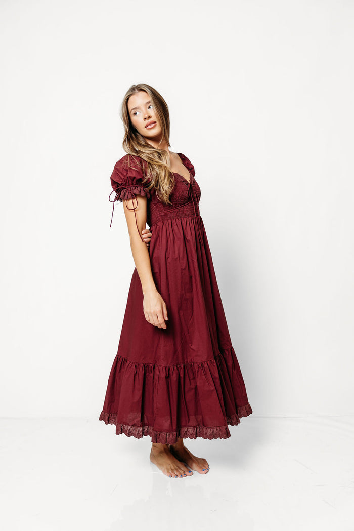 Holdyn 100% Cotton Maxi Dress in Burgundy - Inclusive Sizing