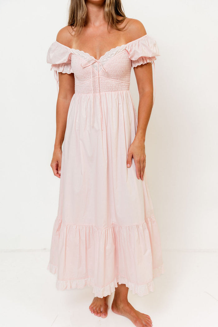 Holdyn 100% Cotton Maxi Dress in Pale Pink - Inclusive Sizing