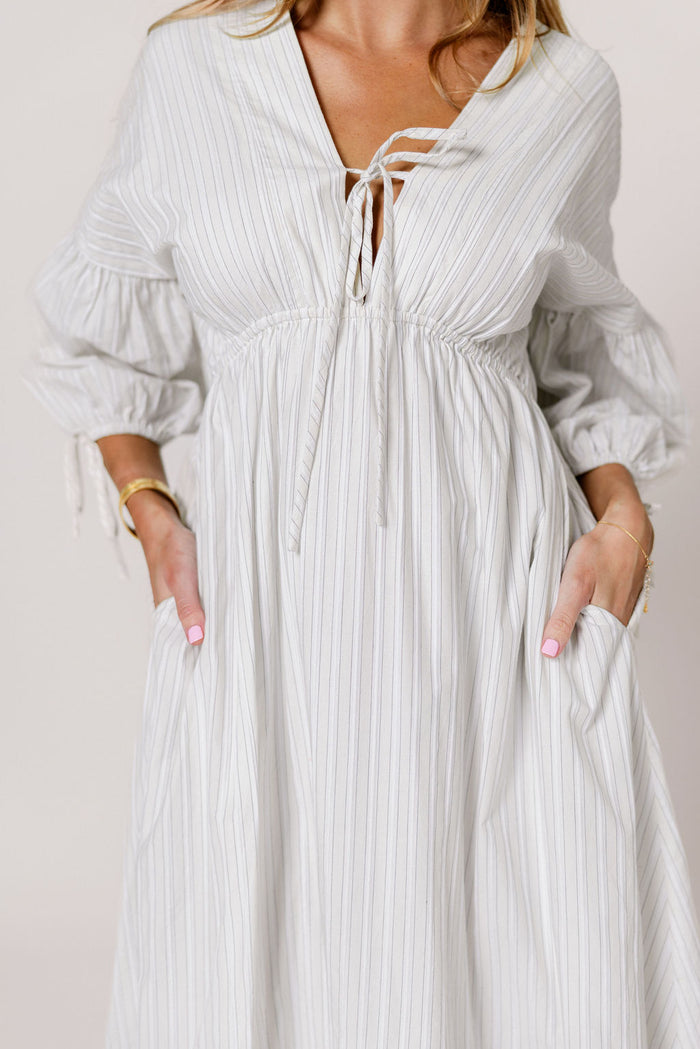 Hunter 100% Cotton Midi Dress in Butter Stripe - Bump Friendly
