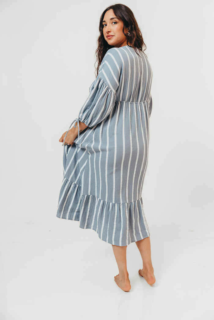 Hunter 100% Cotton Midi Dress in Dusty Blue - Bump Friendly & Inclusive Sizing