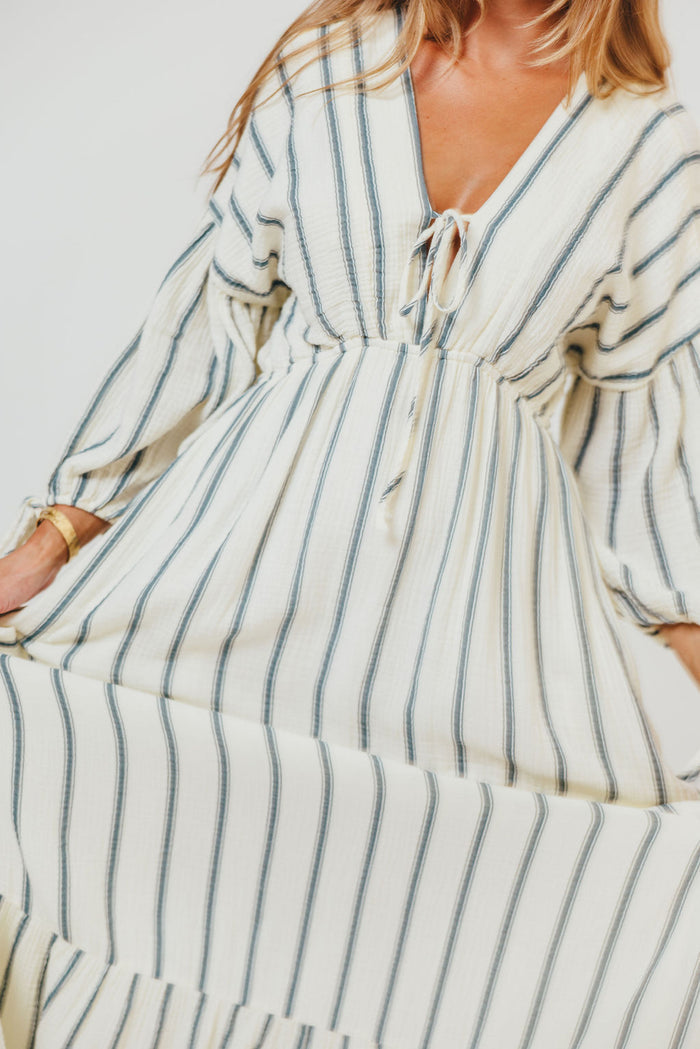 Hunter 100% Cotton Midi Dress in Navy Stripe - Bump Friendly & Inclusive Sizing