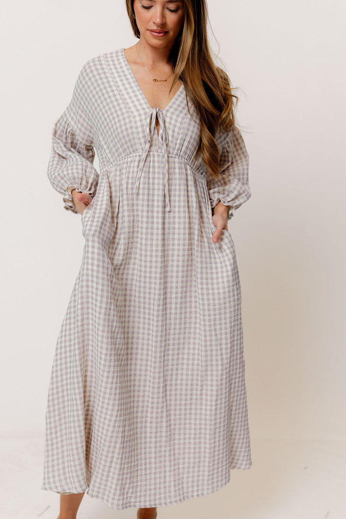 Hunter 100% Cotton Midi Dress in Wisteria Plaid (Lined) - Bump Friendly
