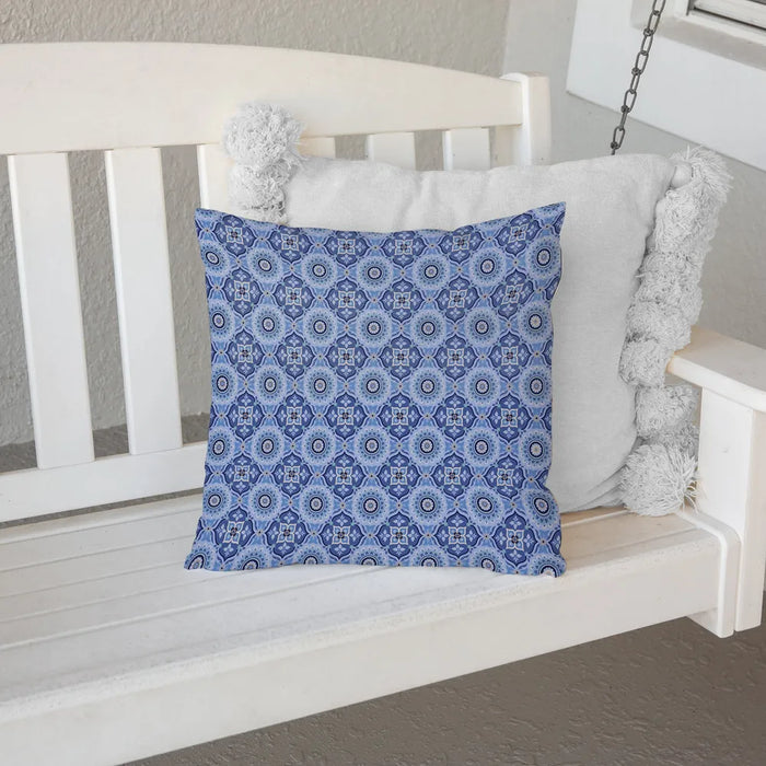 Indochine Mosaic Indigo Outdoor Decorative Pillow