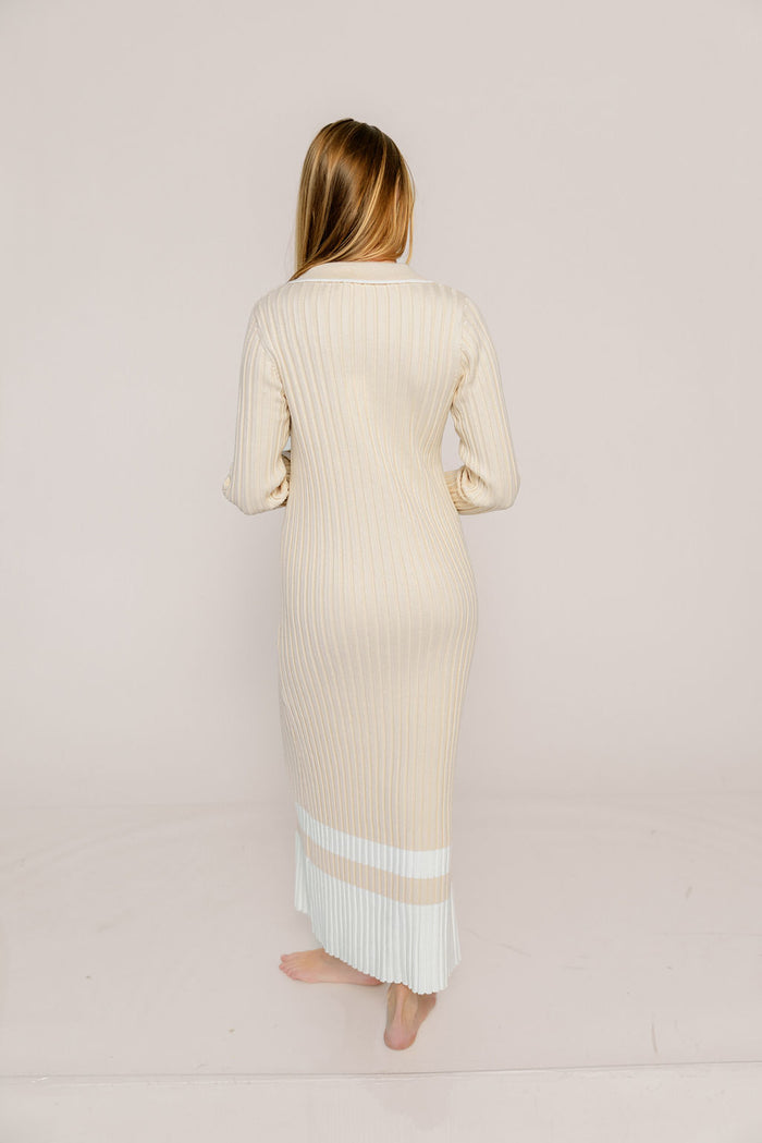 Kris Colorblock Polo Rib-Knit Maxi Dress in Natural *Final Sale*