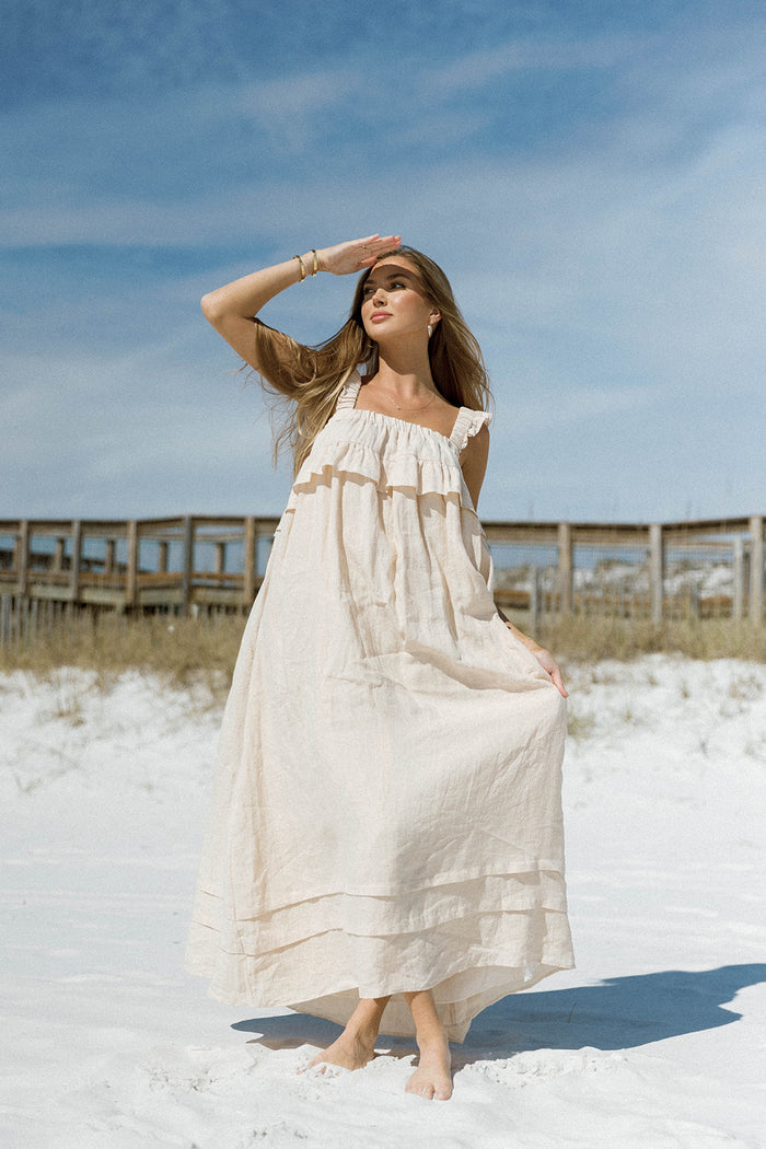 Lelah 100% Linen Maxi Dress in Natural - Bump Friendly