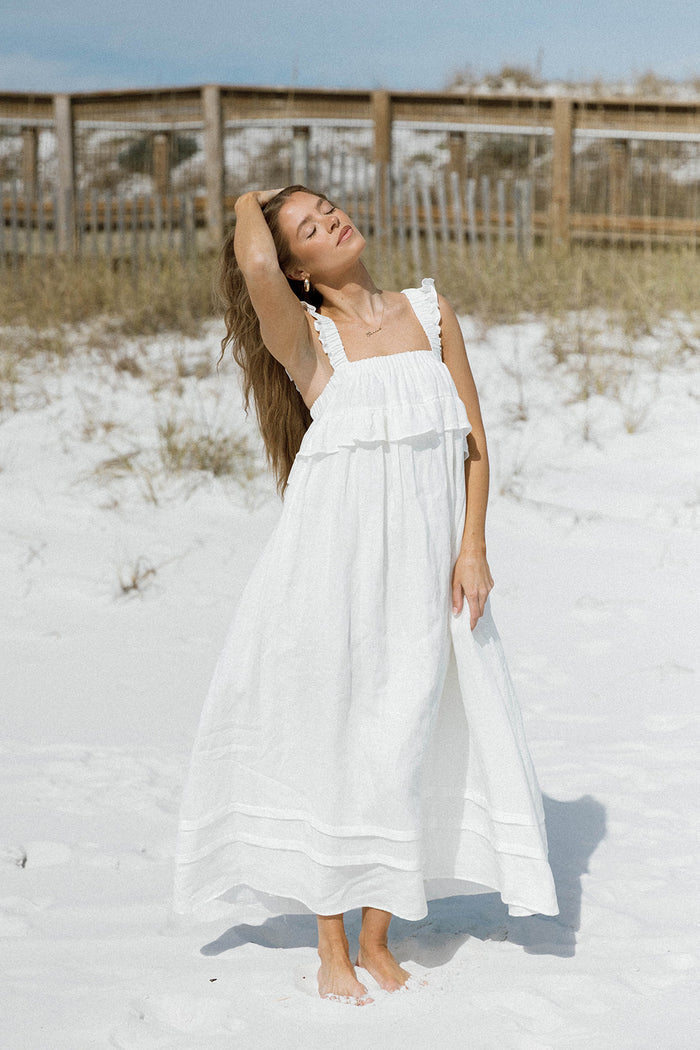 Lelah 100% Linen Maxi Dress in Off-White - Bump Friendly