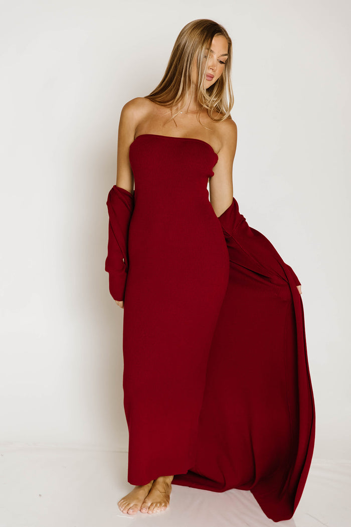 Lina Two Piece Dress Set in Burgundy - Bump Friendly (Color is Deeper in Person)