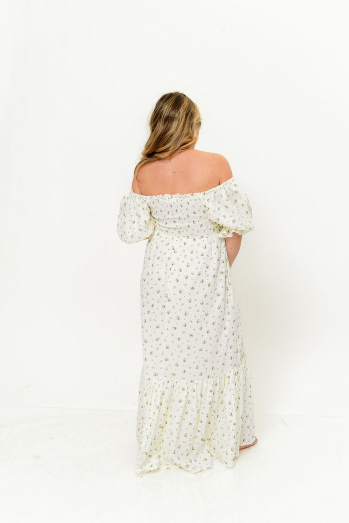 Livvy 100% Cotton Dress in Ivory/Pink Floral (Fully Lined) - Bump Friendly
