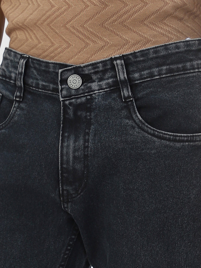 Men's Carbon Grey Regular Fit Washed Jeans Stretchable