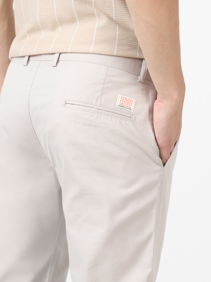 Men's Grey Cotton Slim Fit Casual Chinos Trousers