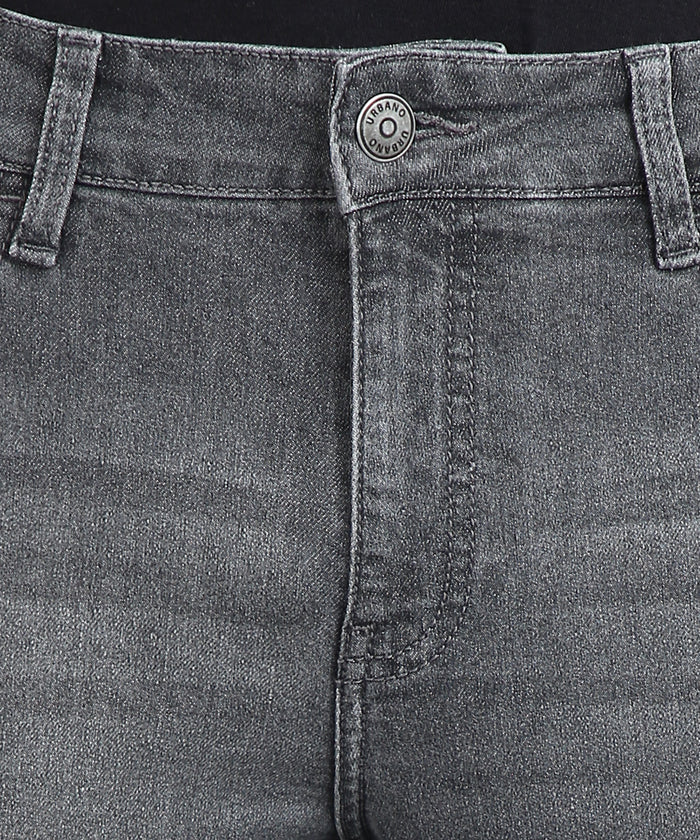 Men's Grey Regular Fit Washed Jeans Stretchable