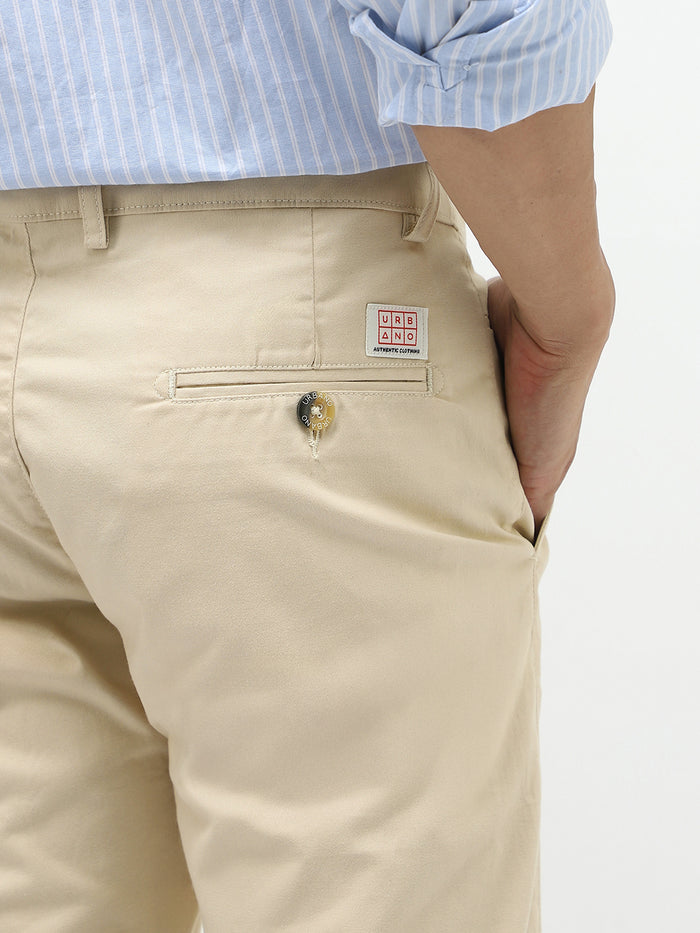 Men's Slim Fit Cream Casual Trousers Stretchable