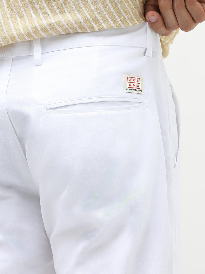 Men's White Cotton Slim Fit Casual Chinos Trousers