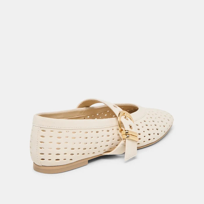 Mikel Ballet Flats in Creme Perforated Suede