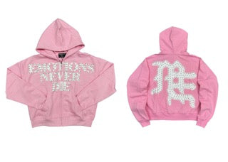 Mixed Emotions End Rhinestone Hoodie Pink