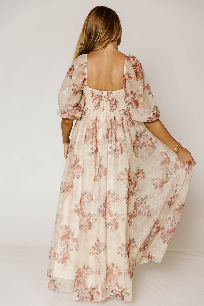 Mona Floral Maxi Dress in Beige Rose - Bump Friendly & Inclusive Sizing *9/22 PRE-ORDER*