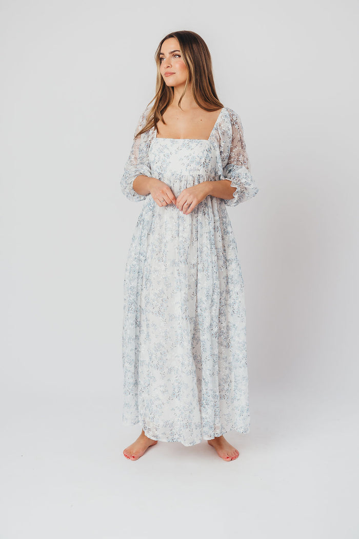 Mona Maxi Dress in Blue/White Floral - Bump Friendly & Inclusive Sizing