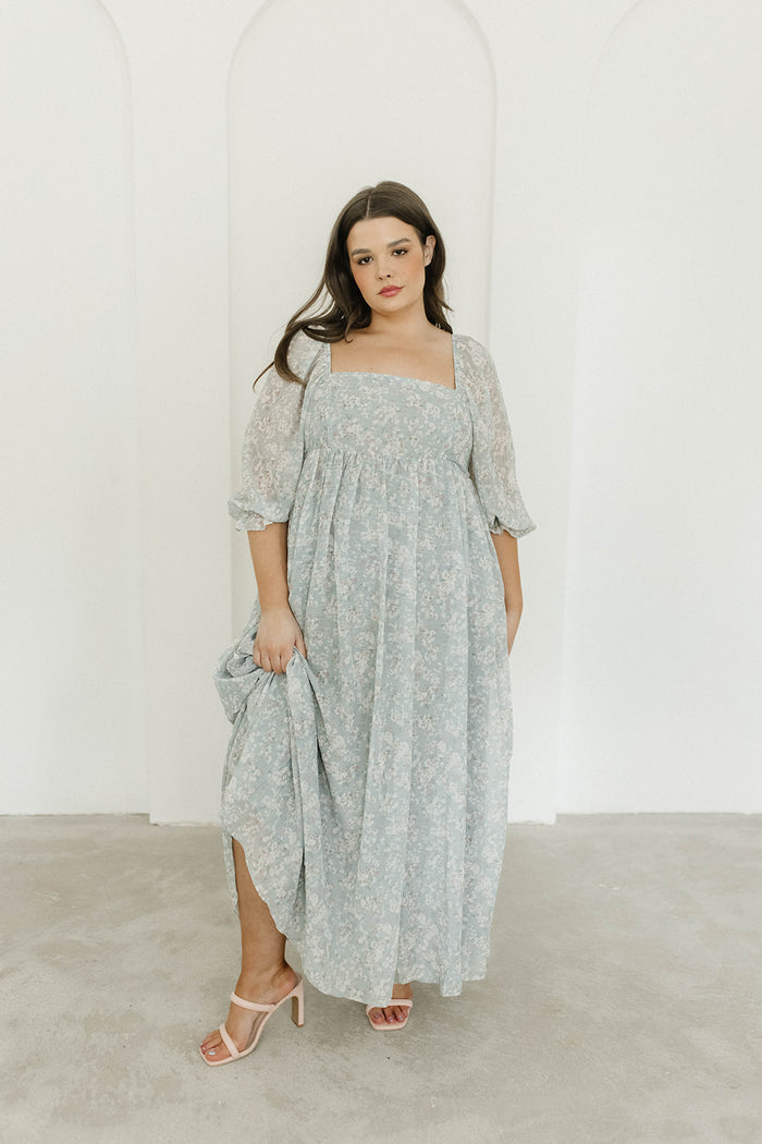 Mona Maxi Dress with Smocking in Sage Green Floral - Bump Friendly