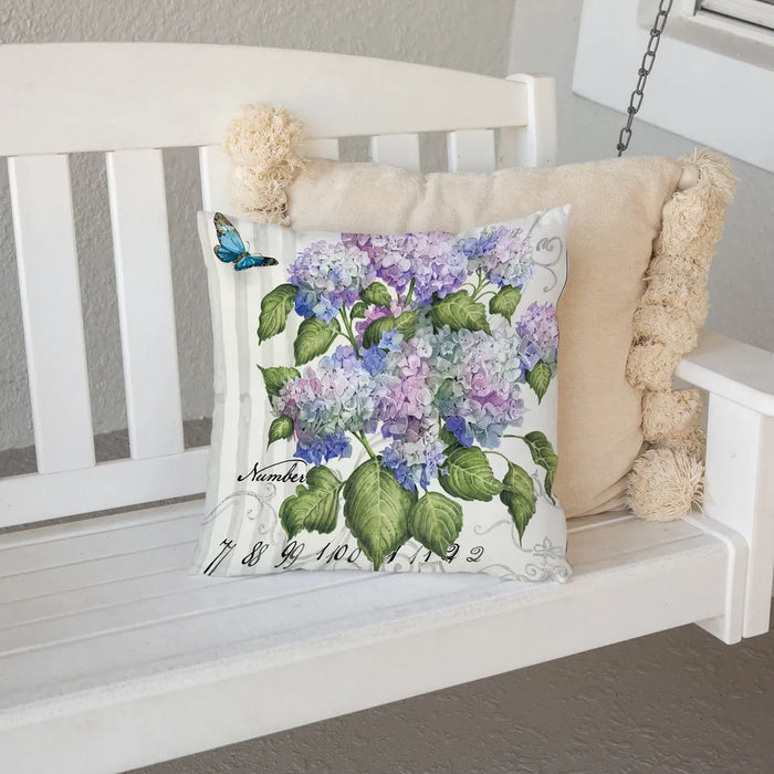 Papillon Hydrangea Outdoor Decorative Pillow
