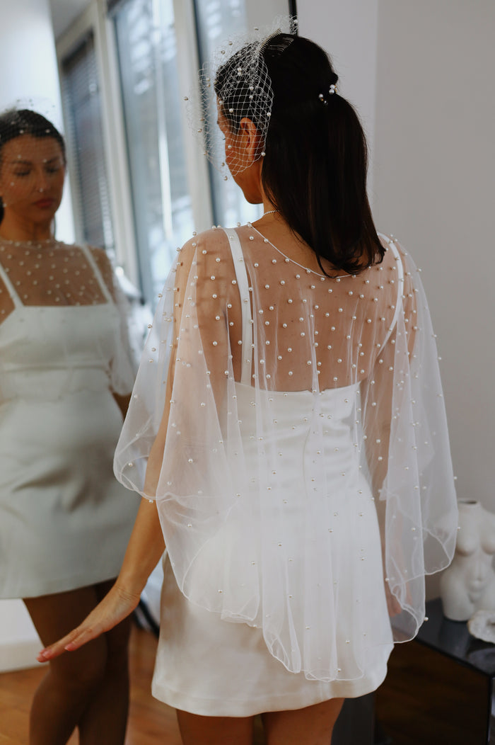 Pearl Embellished Bridal Cape