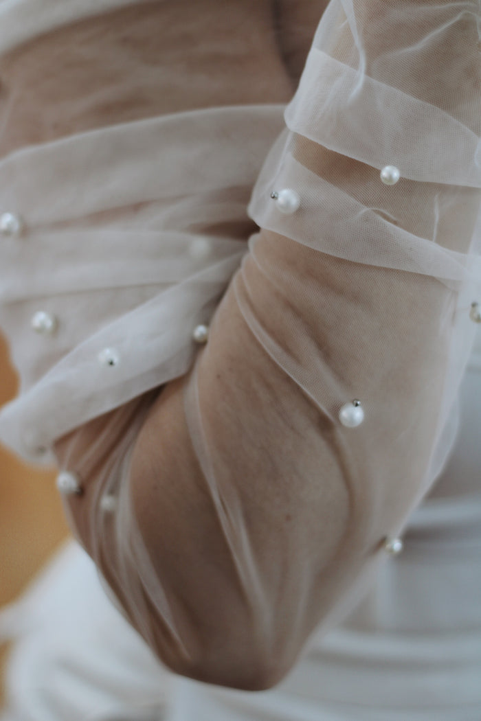 Pearl Wedding Wrap & Fingerless Glove Set - Velo Bianco
