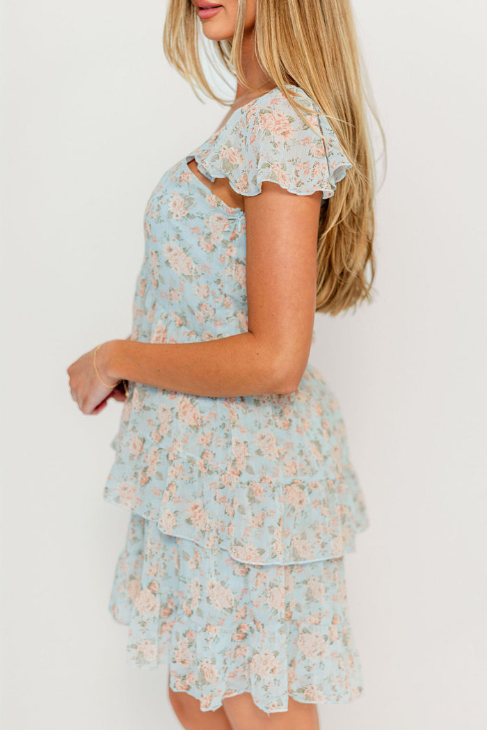 Petalune Ruffle Mini Dress in Light Blue