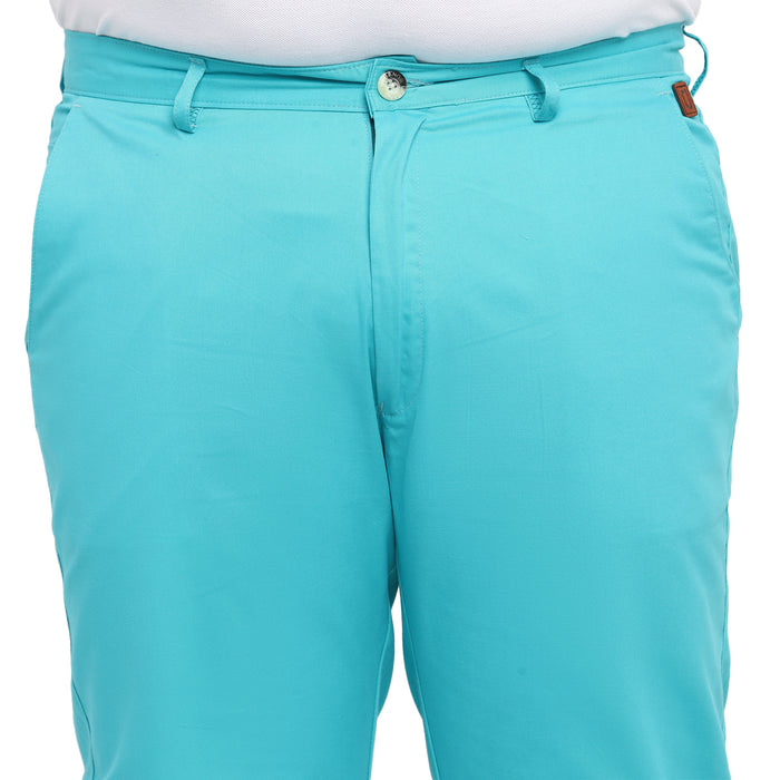 Plus Men's Blue Cotton Regular Fit Casual Chinos Trousers