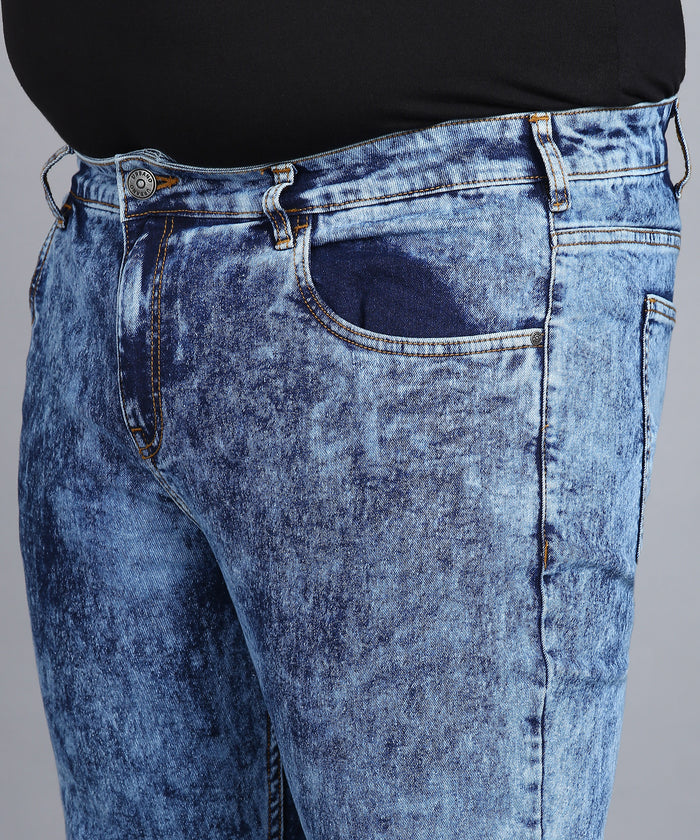 Plus Men's Blue Regular Fit Washed Jeans Stretchable