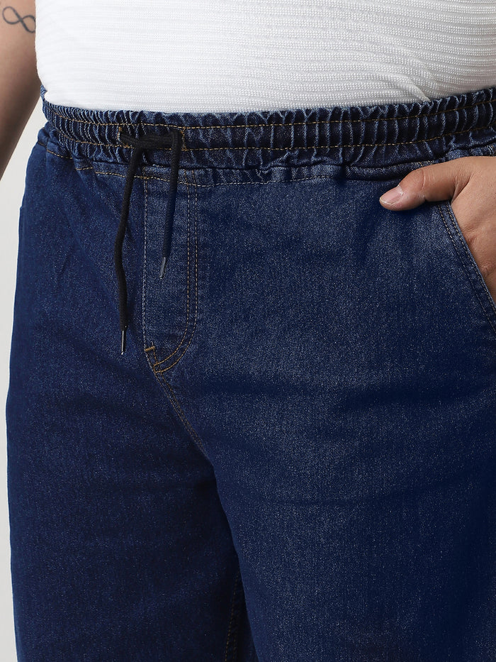 Plus Men's Blue Regular Fit Washed Jogger Jeans Stretchable