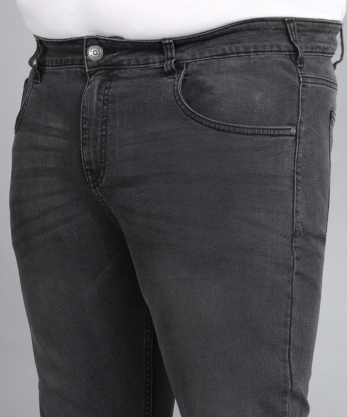 Plus Men's Carbon Grey Regular Fit Washed Jeans Stretchable