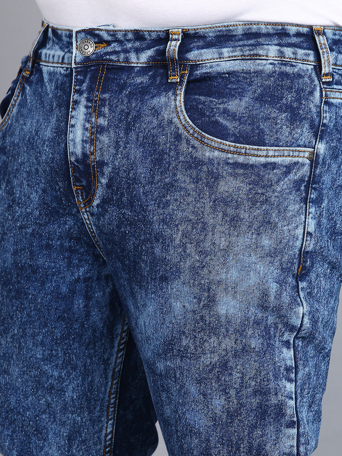 Plus Men's Dark Blue Regular Fit Washed Jeans Stretchable