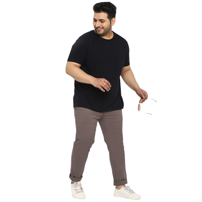 Plus Men's Dark Grey Cotton Regular Fit Casual Chinos Trousers Stretch