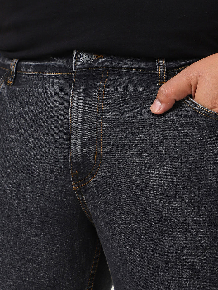 Plus Men's Dark Grey Washed Bootcut Jeans Stretchable