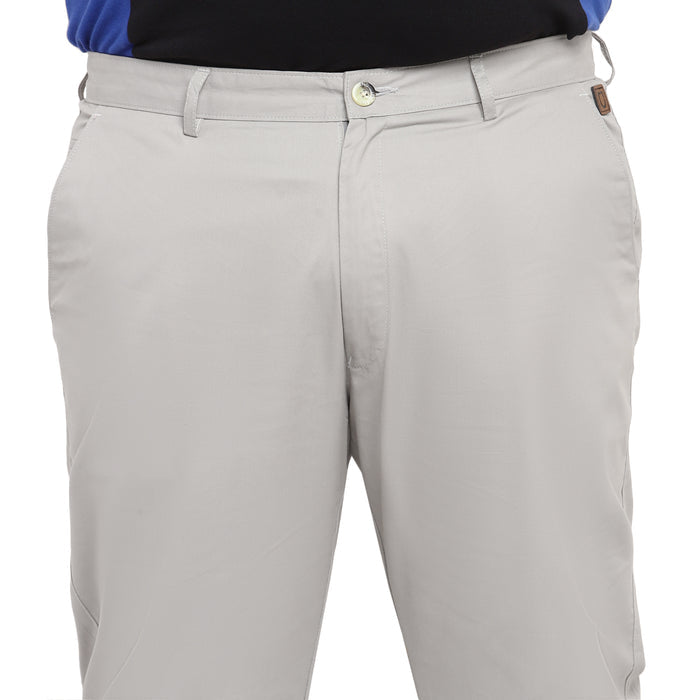 Plus Men's Grey Cotton Regular Fit Casual Chinos Trousers