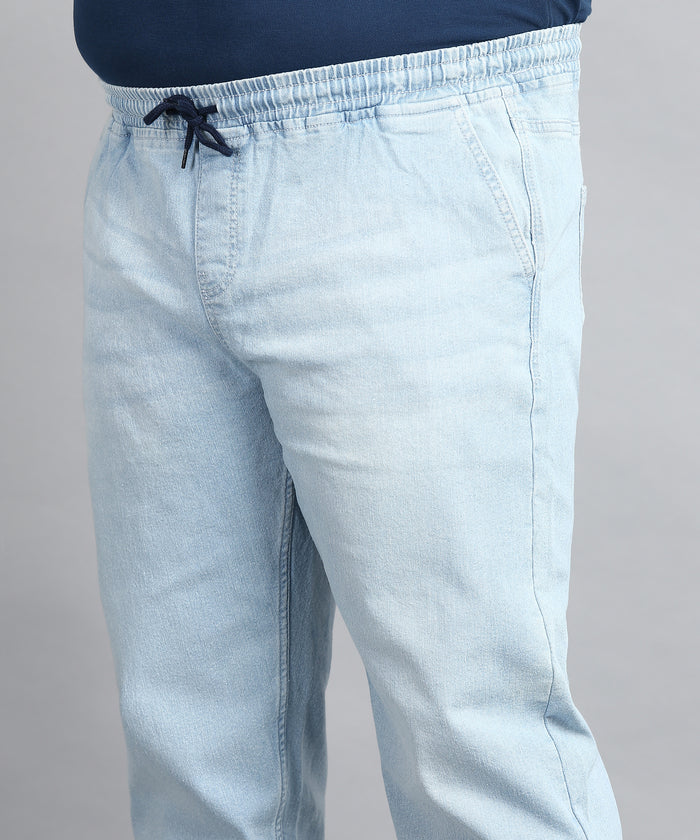 Plus Men's Ice Blue Regular Fit Washed Jogger Jeans Stretchable
