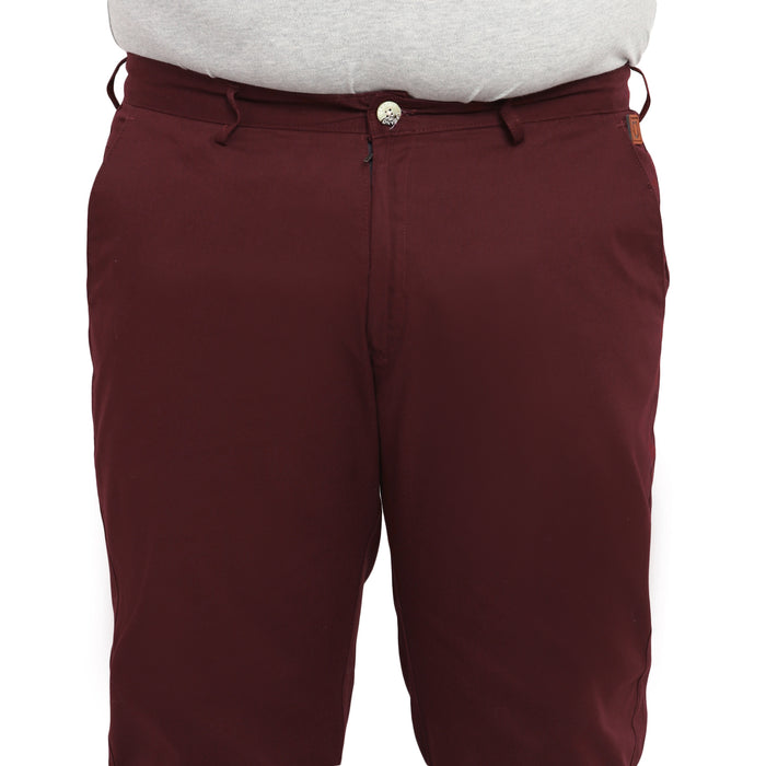Plus Men's Maroon Cotton Regular Fit Casual Chinos Trousers
