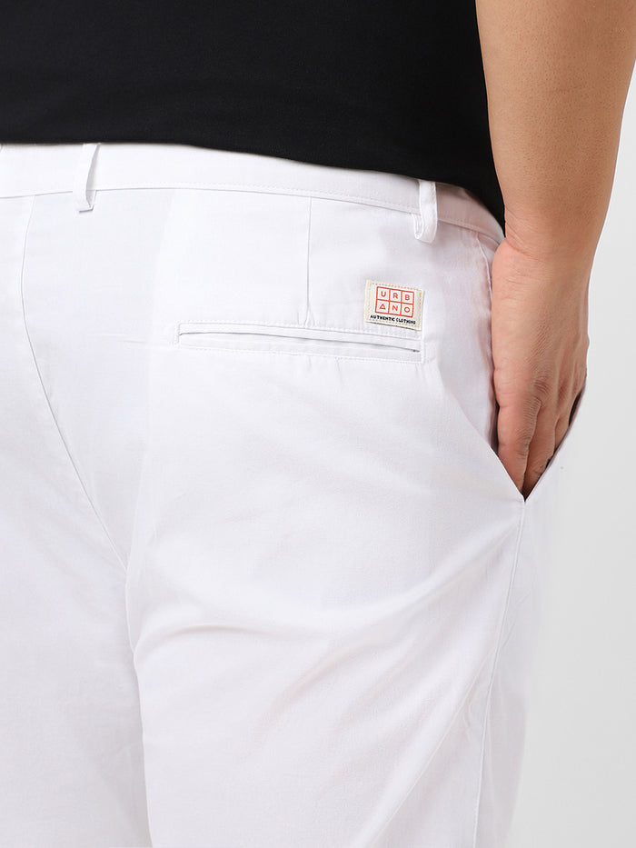Plus Men's White Cotton Regular Fit Casual Chinos Trousers