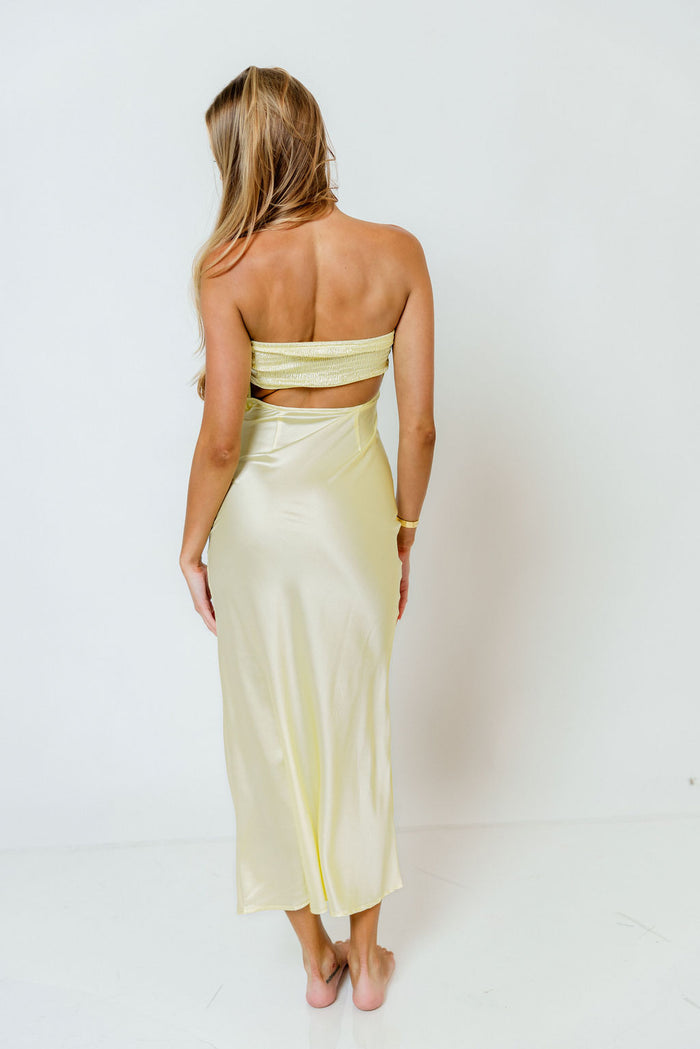 Raquel Strapless Maxi Dress in Light Yellow