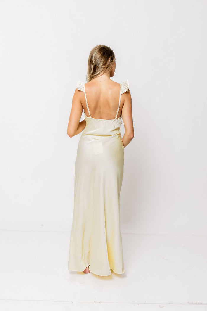 Romie Satin Maxi Dress in Yellow