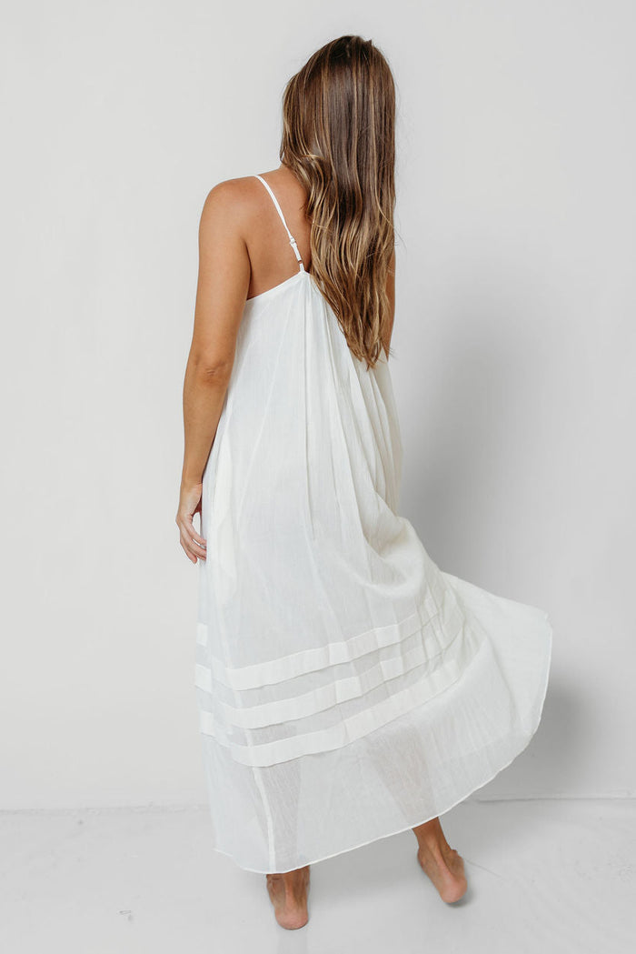 Rosalyn 100% Cotton Pleated Maxi Dress in Off-White