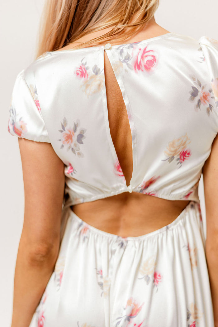 Ryan Lace Bodice Cutout Maxi Dress in Cream Floral - Bump Friendly