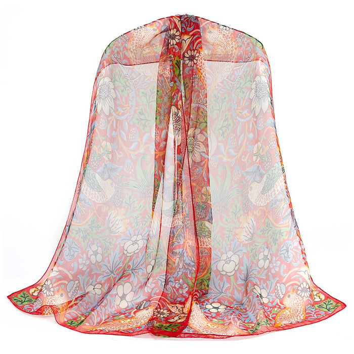 SC-SILK-WM-STRD | 100% Pure Silk William Morris Strawberry Thief Red Art Scarf